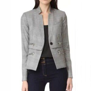 Veronica Beard Paloma Zipper Jacket Black White Red Plaid Size 6 NEW NWT
